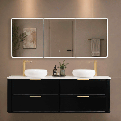 Retti Rectangular 1800mm x 750mm Frontlit LED Mirrored Shaving Cabinet, Matte Black