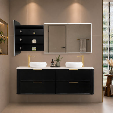 Retti Rectangular 1800mm x 750mm Frontlit LED Mirrored Shaving Cabinet, Matte Black