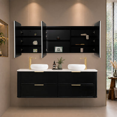 Retti Rectangular 1800mm x 750mm Frontlit LED Mirrored Shaving Cabinet, Matte Black