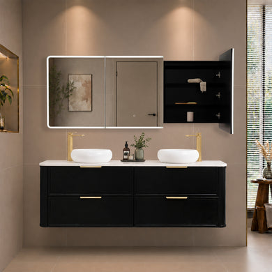 Retti Rectangular 1800mm x 750mm Frontlit LED Mirrored Shaving Cabinet, Matte Black