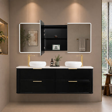 Retti Rectangular 1800mm x 750mm Frontlit LED Mirrored Shaving Cabinet, Matte Black