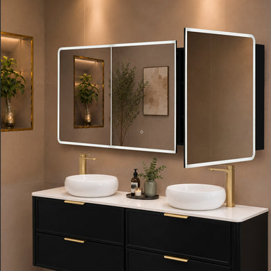 Retti Rectangular 1800mm x 750mm Frontlit LED Mirrored Shaving Cabinet, Matte Black