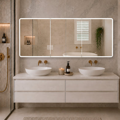 Retti Rectangular 1800mm x 750mm Frontlit LED Mirrored Shaving Cabinet, Matte White