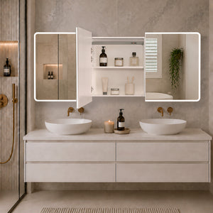 Retti Rectangular 1800mm x 750mm Frontlit LED Mirrored Shaving Cabinet, Matte White