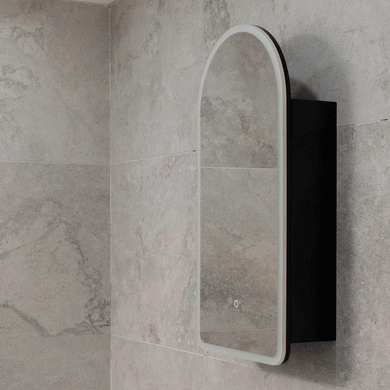 Arco Arch 400mm x 800mm Frontlit LED Mirrored Shaving Cabinet, Matte Black