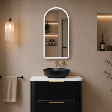 Arco Arch 400mm x 800mm Frontlit LED Mirrored Shaving Cabinet, Matte Black