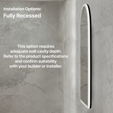 Arco Arch 400mm x 800mm Frontlit LED Mirrored Shaving Cabinet, Matte Black