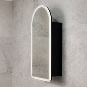 Arco Arch 400mm x 800mm Frontlit LED Mirrored Shaving Cabinet, Matte Black
