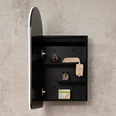 Arco Arch 400mm x 800mm Frontlit LED Mirrored Shaving Cabinet, Matte Black