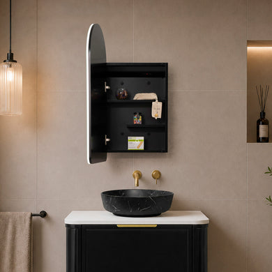 Arco Arch 400mm x 800mm Frontlit LED Mirrored Shaving Cabinet, Matte Black