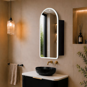 Arco Arch 400mm x 800mm Frontlit LED Mirrored Shaving Cabinet, Matte Black