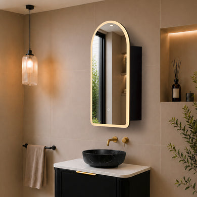 Arco Arch 400mm x 800mm Frontlit LED Mirrored Shaving Cabinet, Matte Black