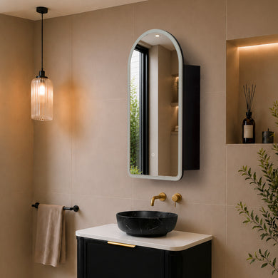Arco Arch 400mm x 800mm Frontlit LED Mirrored Shaving Cabinet, Matte Black