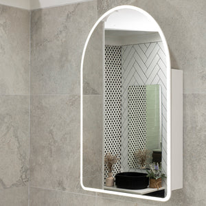 *Clearance* Arco Arch 400mm x 800mm Frontlit LED Mirrored Shaving Cabinet, Matte White