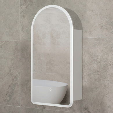 Arco Arch 400mm x 800mm Frontlit LED Mirrored Shaving Cabinet, Matte White