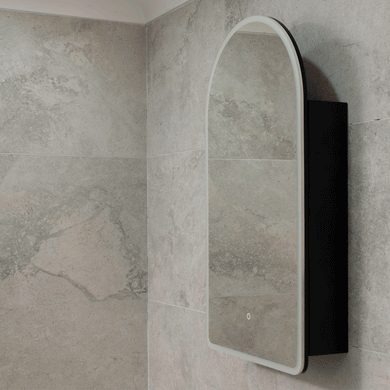 Arco Arch 550mm x 1000mm Frontlit LED Mirrored Shaving Cabinet, Matte Black