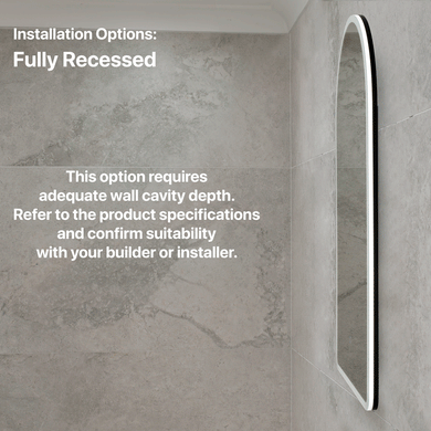 Arco Arch 550mm x 1000mm Frontlit LED Mirrored Shaving Cabinet, Matte Black