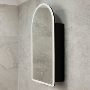 Arco Arch 550mm x 1000mm Frontlit LED Mirrored Shaving Cabinet, Matte Black