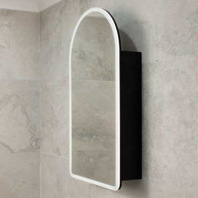 Arco Arch 550mm x 1000mm Frontlit LED Mirrored Shaving Cabinet, Matte Black