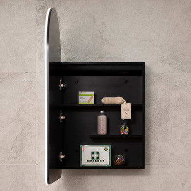 Arco Arch 550mm x 1000mm Frontlit LED Mirrored Shaving Cabinet, Matte Black