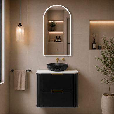 Arco Arch 550mm x 1000mm Frontlit LED Mirrored Shaving Cabinet, Matte Black