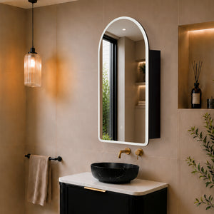 Arco Arch 550mm x 1000mm Frontlit LED Mirrored Shaving Cabinet, Matte Black