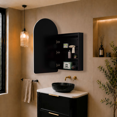 Arco Arch 550mm x 1000mm Frontlit LED Mirrored Shaving Cabinet, Matte Black