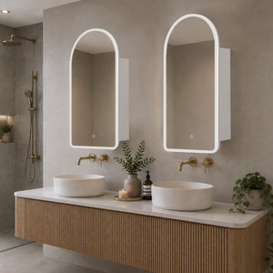 Arco Arch 550mm x 1000mm Frontlit LED Mirrored Shaving Cabinet, Matte White