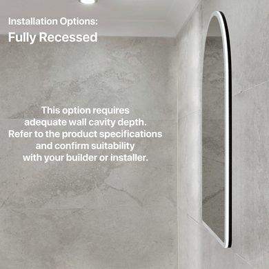 Arco Arch 700mm x 1000mm Frontlit LED Mirrored Shaving Cabinet, Matte Black
