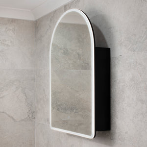 Arco Arch 700mm x 1000mm Frontlit LED Mirrored Shaving Cabinet, Matte Black