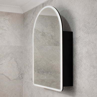 Arco Arch 700mm x 1000mm Frontlit LED Mirrored Shaving Cabinet, Matte Black