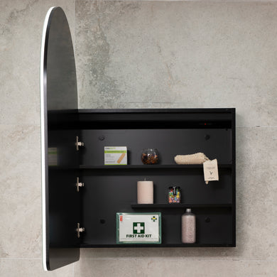 Arco Arch 700mm x 1000mm Frontlit LED Mirrored Shaving Cabinet, Matte Black