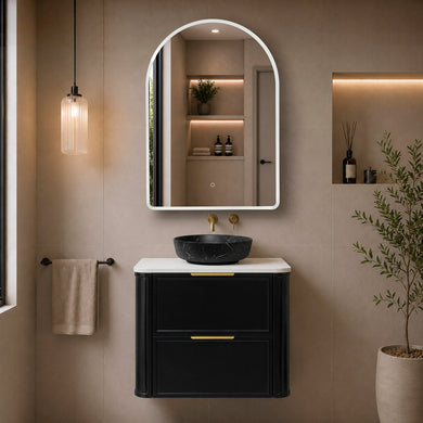 Arco Arch 700mm x 1000mm Frontlit LED Mirrored Shaving Cabinet, Matte Black