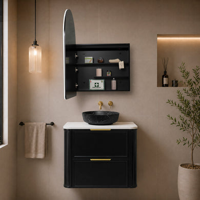 Arco Arch 700mm x 1000mm Frontlit LED Mirrored Shaving Cabinet, Matte Black