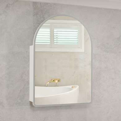 Arco Arch 700mm x 1000mm Frontlit LED Mirrored Shaving Cabinet, Matte White