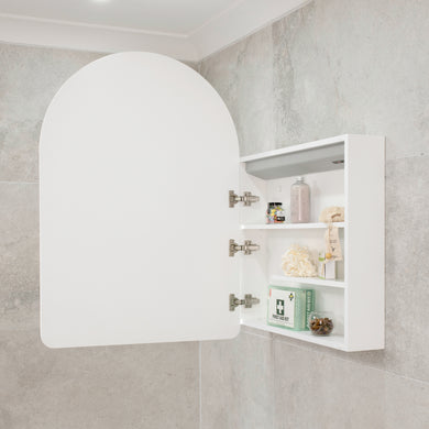Arco Arch 700mm x 1000mm Frontlit LED Mirrored Shaving Cabinet, Matte White