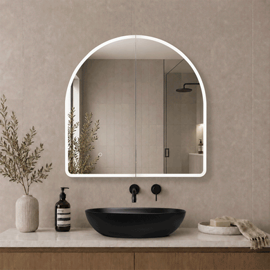 Arco Arch 800mm x 800mm Frontlit LED Mirrored Shaving Cabinet, Matte Black