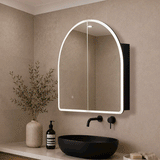 Arco Arch 800mm x 800mm Frontlit LED Mirrored Shaving Cabinet, Matte Black