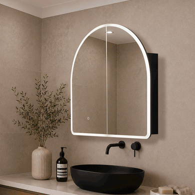 Arco Arch 800mm x 800mm Frontlit LED Mirrored Shaving Cabinet, Matte Black