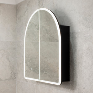 Arco Arch 800mm x 800mm Frontlit LED Mirrored Shaving Cabinet, Matte Black