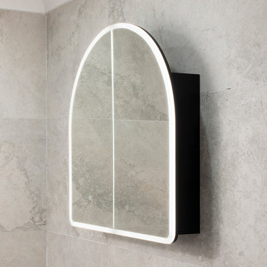Arco Arch 800mm x 800mm Frontlit LED Mirrored Shaving Cabinet, Matte Black