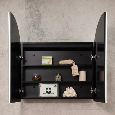 Arco Arch 800mm x 800mm Frontlit LED Mirrored Shaving Cabinet, Matte Black