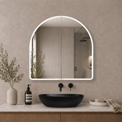 Arco Arch 800mm x 800mm Frontlit LED Mirrored Shaving Cabinet, Matte Black