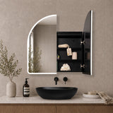 Arco Arch 800mm x 800mm Frontlit LED Mirrored Shaving Cabinet, Matte Black