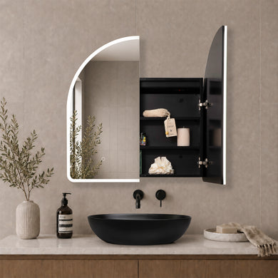 Arco Arch 800mm x 800mm Frontlit LED Mirrored Shaving Cabinet, Matte Black