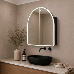 Arco Arch 800mm x 800mm Frontlit LED Mirrored Shaving Cabinet, Matte Black
