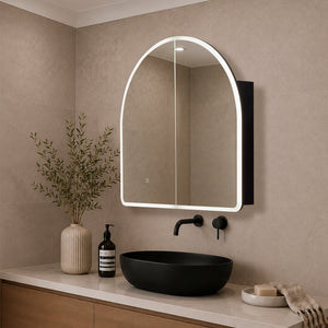 Arco Arch 800mm x 800mm Frontlit LED Mirrored Shaving Cabinet, Matte Black