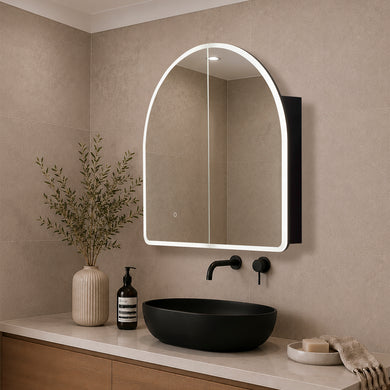 Arco Arch 800mm x 800mm Frontlit LED Mirrored Shaving Cabinet, Matte Black