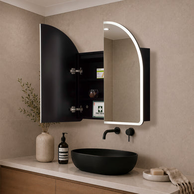 Arco Arch 800mm x 800mm Frontlit LED Mirrored Shaving Cabinet, Matte Black