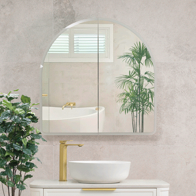 Arco Arch 800mm x 800mm Frontlit LED Mirrored Shaving Cabinet, Matte White